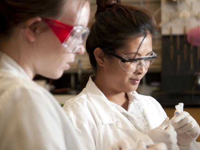 Two undergraduate women in STEM at UC Davis.